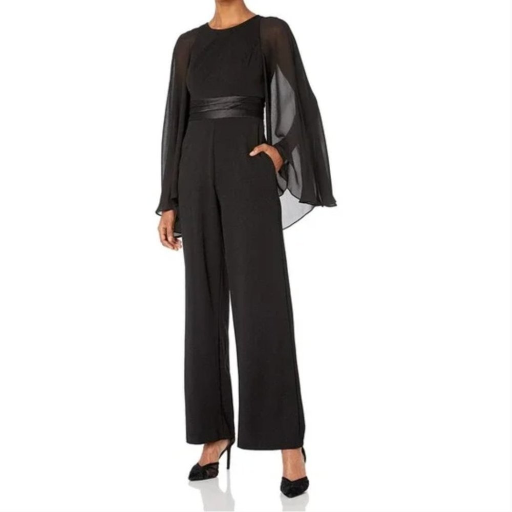Adrianna Papell Long Cape Sleeve Wide Legs Evening Jumpsuit Size 12 NWT